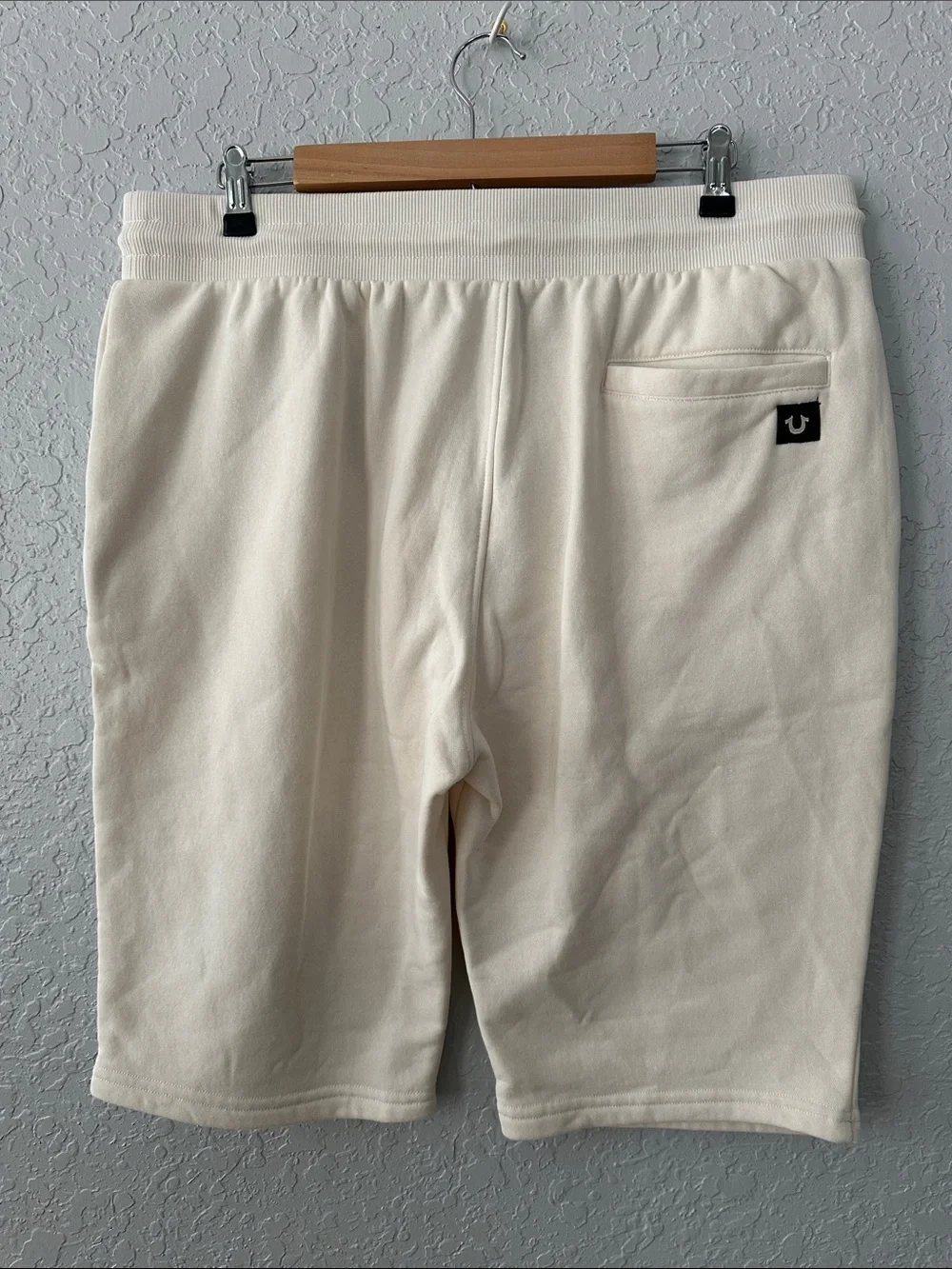 True Religion Men's Cream Drawstring Athletic Shorts with Logo